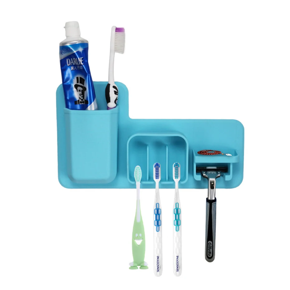 

Suction Cup Silicone Toothbrush Holder Wall-mounted Toothbrush Shaver Toothpaste Holder Rack Bathroom Storage Toothpaste Holders