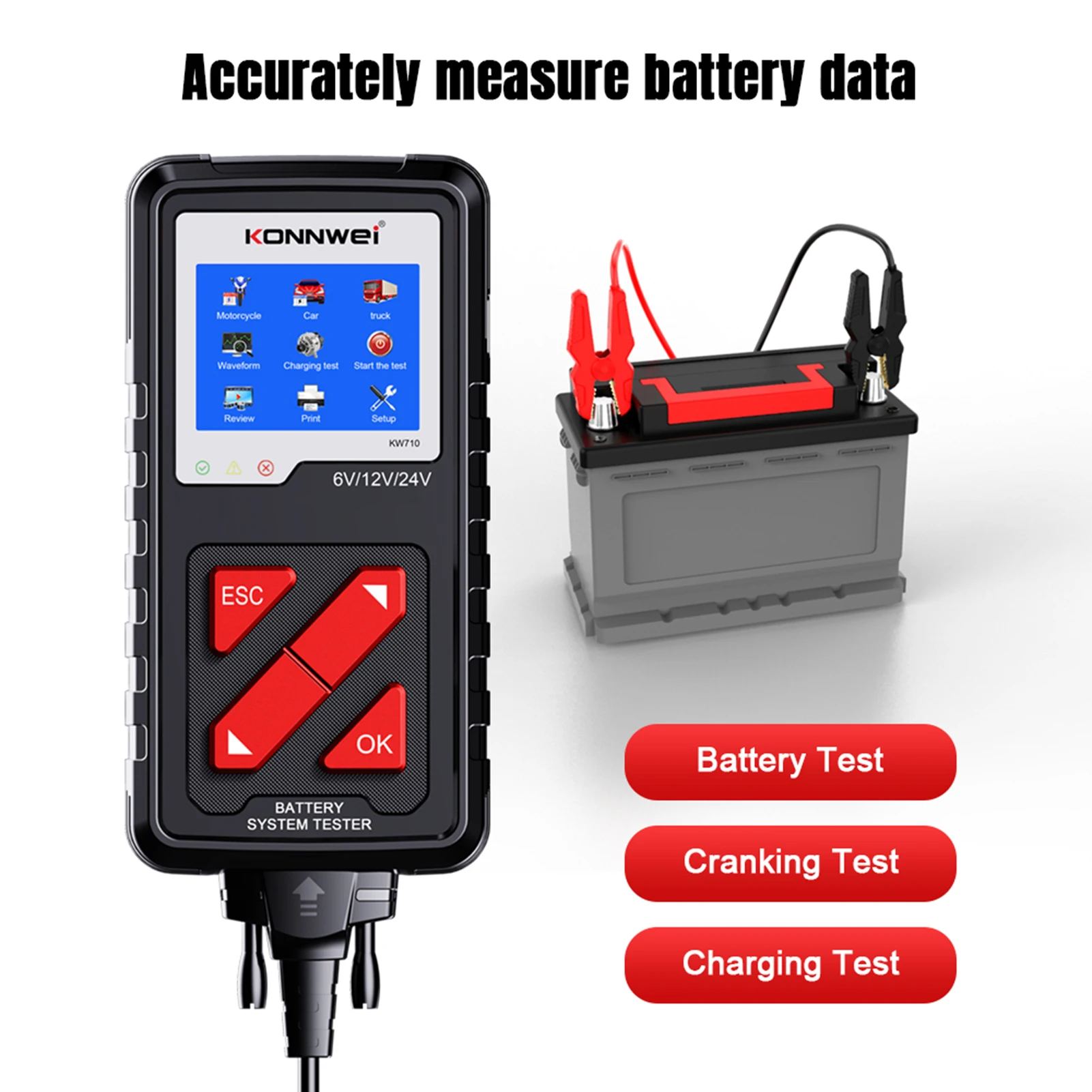 car battery tester KONNWEI KW710 100-2000CCA Battery Analyzer Tester for Trucks 6V 12V 24V Car Cranking and Charging System Test Diagnostic Tool temperature gauge for car