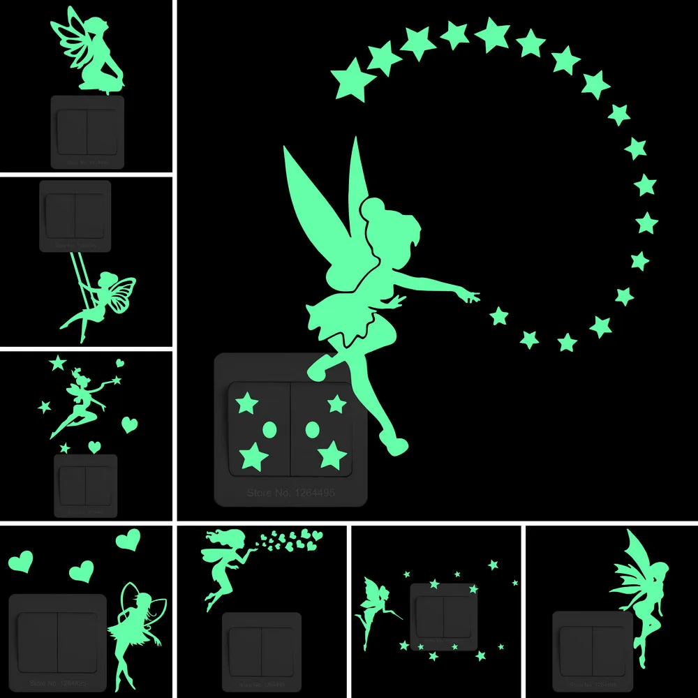 أطفال الجدار ملصق الجنية ملصقات مضيئة غرفة الطفل الأطفال غرفة نوم ديكور المنزل ملصقات المطبخ الحمام توهج التبديل الديكور