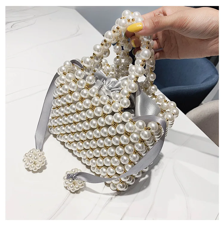 

Pearl bag female shoulder bag woven bag net red ins summer retro niche handmade beaded wild handbag