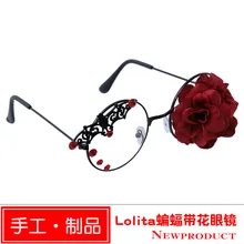 Ретро панк Лолита летучая мышь очки с розами рамки Темный пар готический ветер аниме объемный