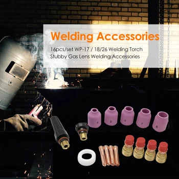 

16/17pcs TIG Stubby Gas Lens Chuck Body Durable Assorted Size Kit Welding for WP-17/18/26 Welding Torch Tool Accessories