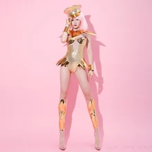 Золотой джазовый танцевальный костюм для женщин DJ Rave наряд для ночного клуба для танцев на шесте одежда для выступлений диско Gogo танцоры комбинезон DC3262