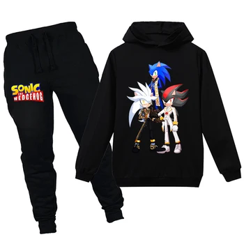 

2020 Spring Autumn Cartoon Sonic the Hedgehog Long Sleeve Sweatshir Pants 2 PCS Set Baby Girl Clothes Boy Clothing Hoodies Suits
