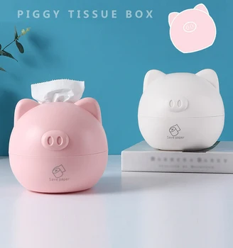 

Cute Cartoon Pig Shape Roll Paper Storage Box Household Bedroom Office Desktop Paper Container Restaurant Plastic Tissue Box