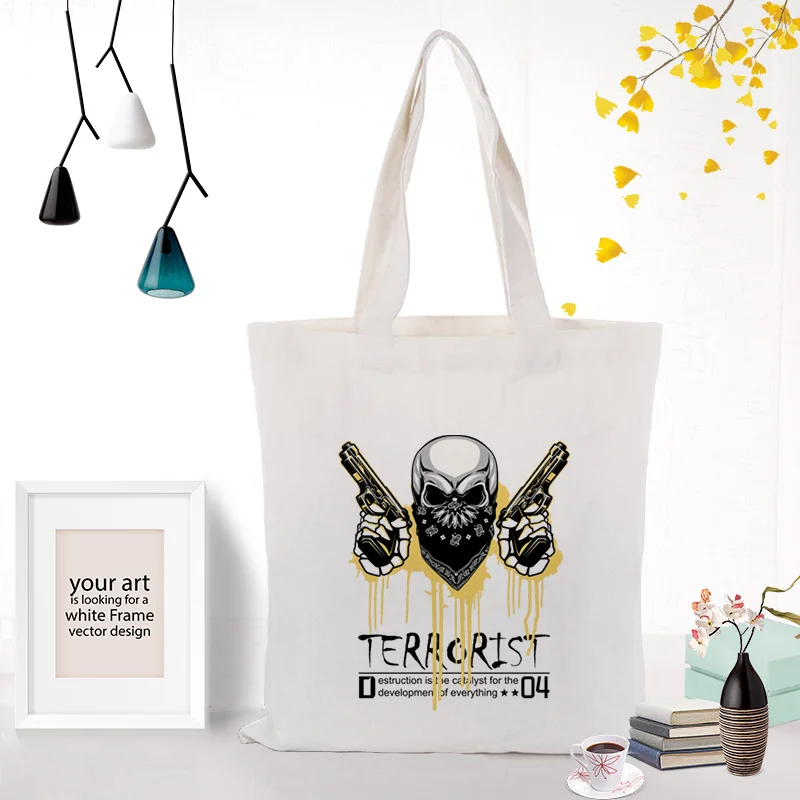 

Canvas Tote Bag Illustration Printing Shopping Bag Handbag Daily Use Text DIY Custom Print Logo Eco Reusable Recycle