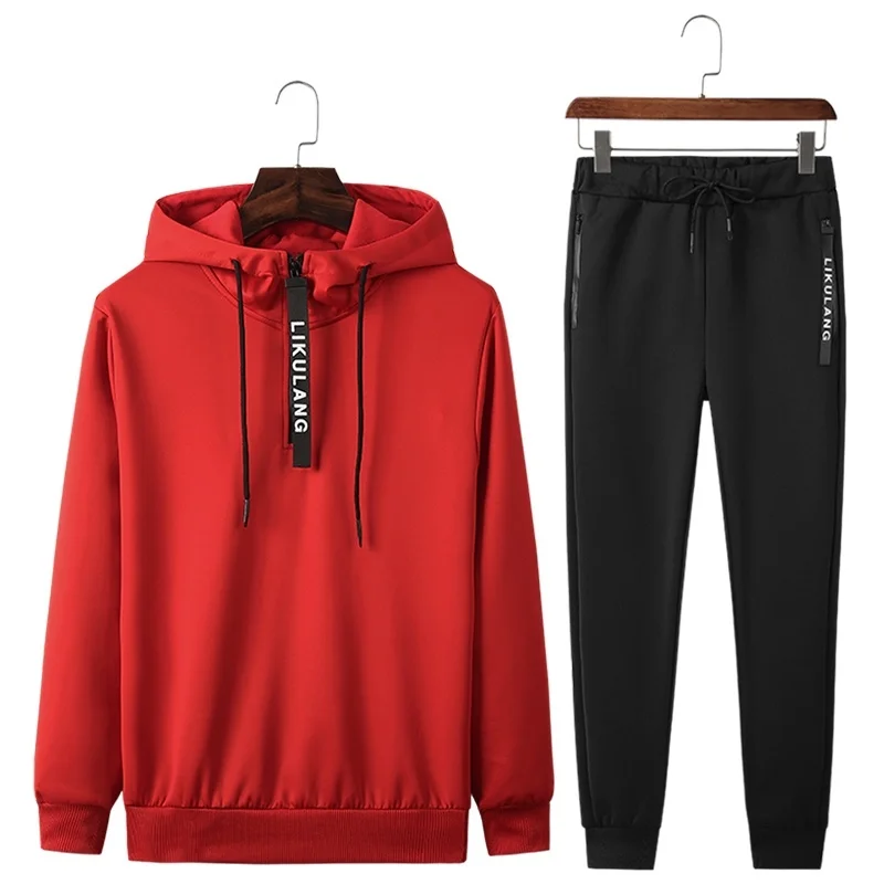 Повседневный Спортивный костюм, набор, мужская мода, для бега, спортивная одежда, костюмы, весна-осень, два предмета, толстовки, штаны, набор, мужской спортивный костюм, 5XL - Цвет: EM114 Red