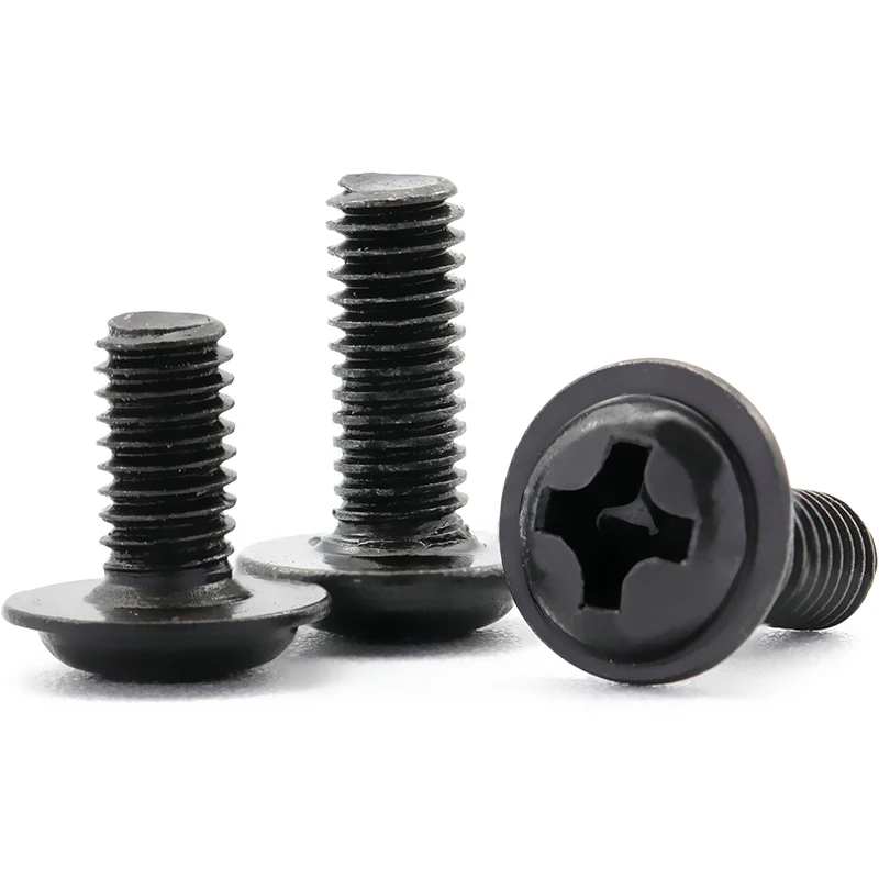

M3 M4 M5 Phillips Cross Recessed Washer Pan Head Machine screw Metric Thread Computer Wafe Head Bolt Black Steel