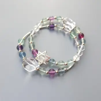 

LiiJi Unique Real Multi Fluorite Moonstone Clear Quartzs Star Bracelets 925 Sterling Silver Delicate Friendship Bracelet