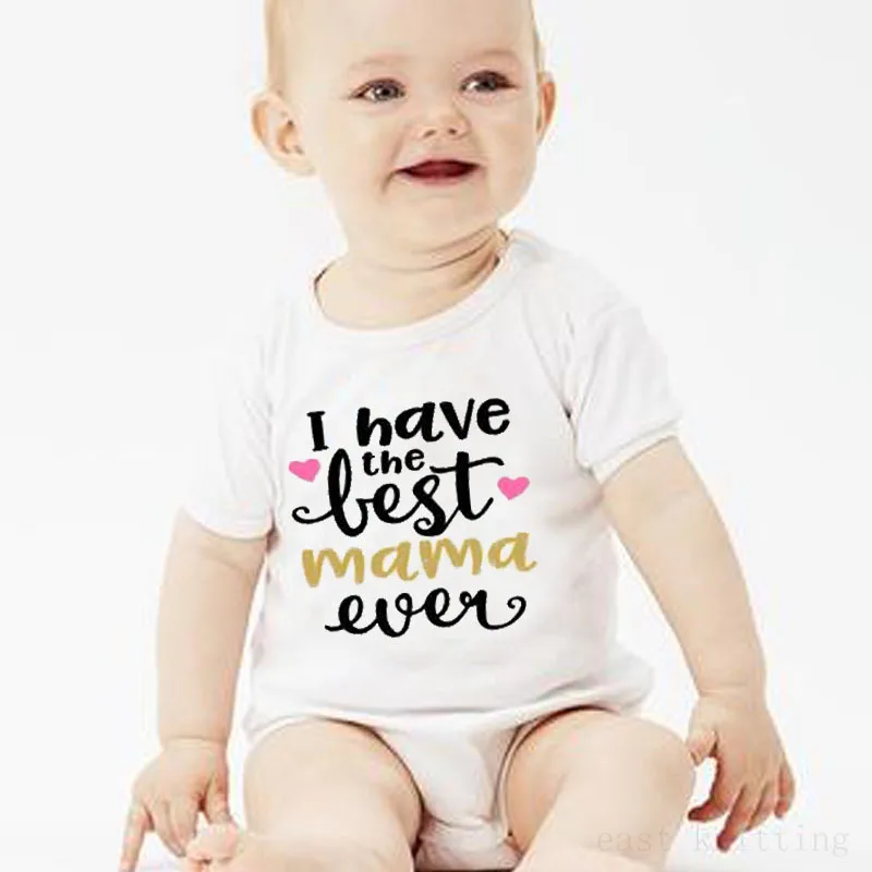 

I Have the Best Mama Ever Printed Cute Summer Baby Short Sleeved Romper Triangle Crawling Clothes Fashion