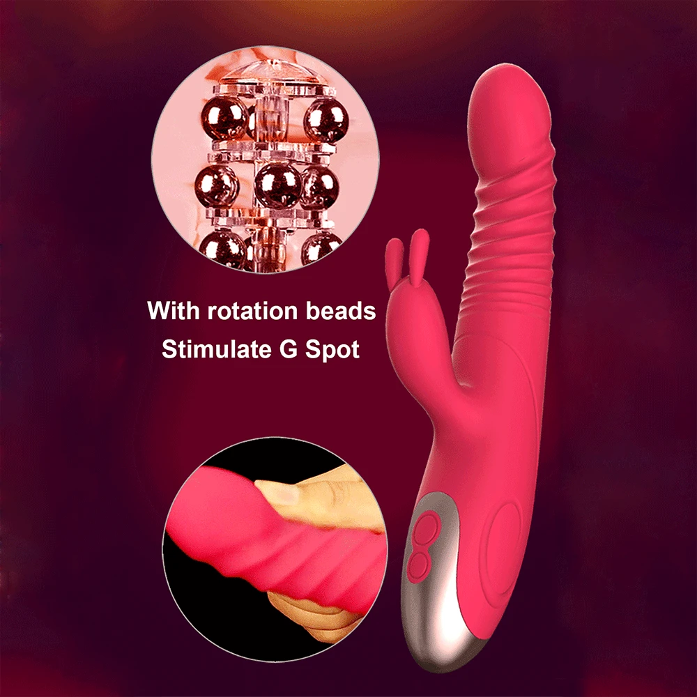 Rabbit Vibrators Heating Telescopic Dildo Vibrator G spot Clitoris Stimulator Rechargeable Female Masturbation Sex Toy For Woman