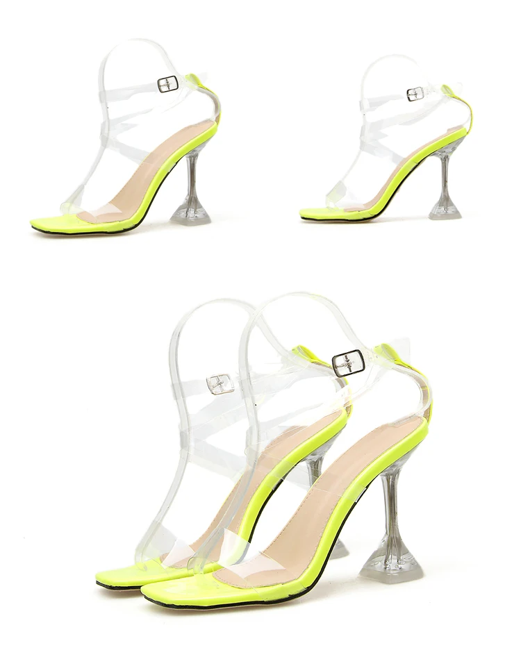 Eilyken Sexy PVC Transparent Crystal Heel Sandals Ankle Buckle Strap PVC Clear High Heels Gladiatus Women Night Club Shoes