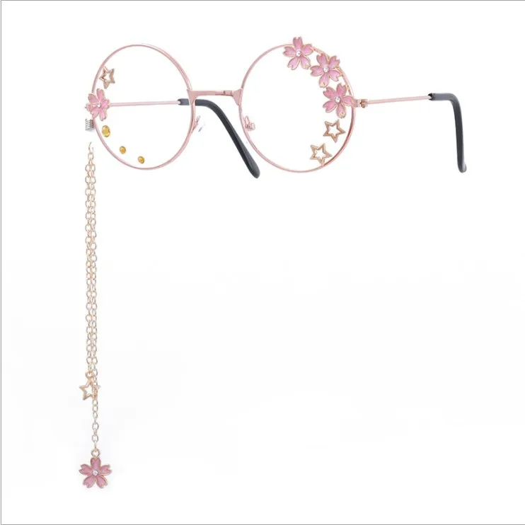 Лолита японский вишневый цвет подвески в виде звезд очки Мягкая сестра бант очки Харадзюку с цепочкой Косплей Аниме вокруг