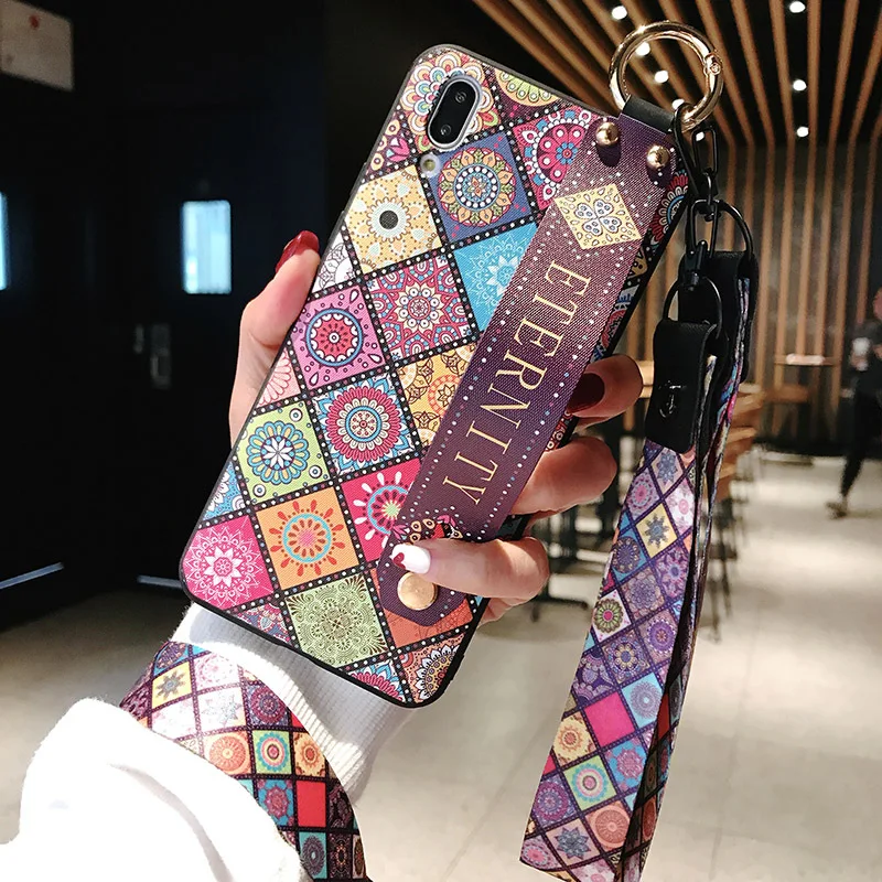 

Vintage Plaid Case with Strap Lanyard for Redmi note 5 5a 6 7 K20 pro Cover with Holder for Xiaomi mi 8 9 mi 5x mi 6x Back Case