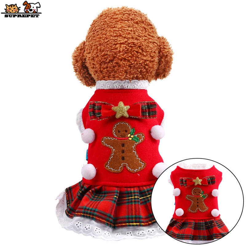 

SUPREPET Pet Dog Clothes Christmas Dog Clothes Lace Neckline Dog Christmas Clothes Bow-knot Tie Lovely Dog Jacket for Chihuahua