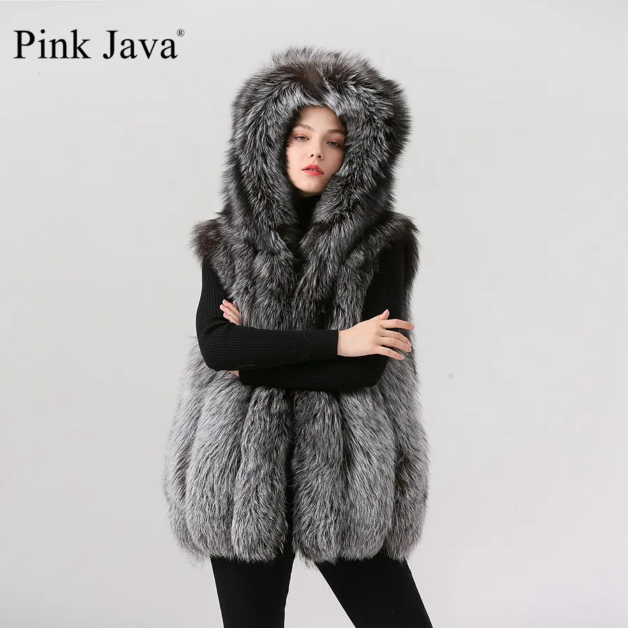 sliver Короткая шуба из натурального Лисьего меха QC19078 Новое поступление, горячая Распродажа, женская зимняя жилетка из натурального Лисьего меха с меховым капюшоном, шуба из лисьего меха - Цвет: sliver