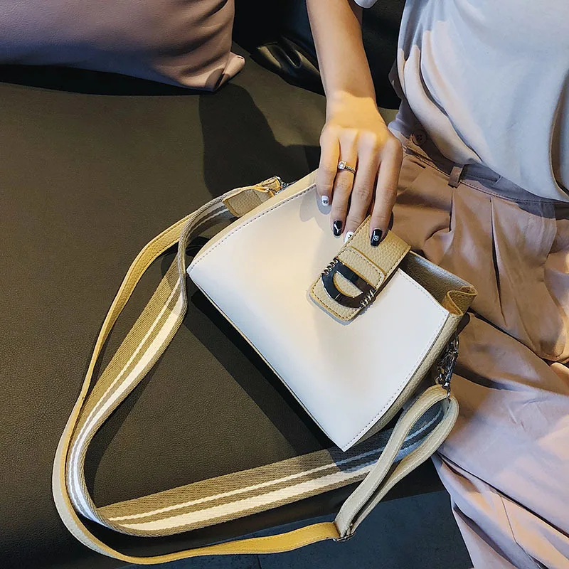

CHIC Bucket Bag Women's 2018 New Style Fashion-Style Contrast Color Shoulder Bag Korean-style Versatile Broadband Shoulder Bag