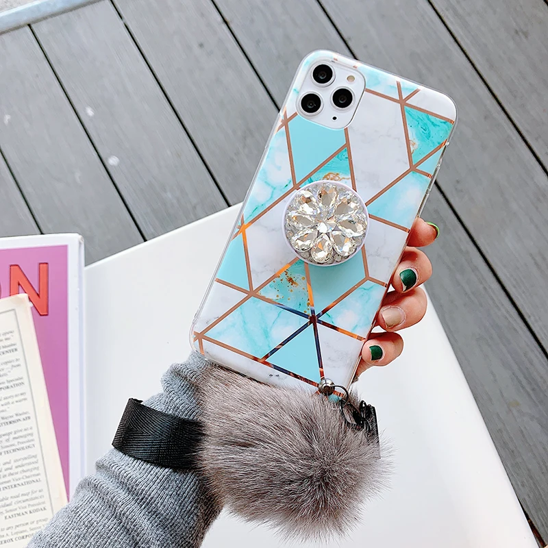 Hairball Diamond marble soft silicon phone case for iphone 5 7 8 6 plus X XR XS MAX 11 Pro Cover for samsung galaxy S9 S10 Note - Цвет: B