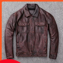 Мужская куртка из коровьей кожи большого размера, брендовая винтажная байкерская куртка для пилота мотоцикла, Высококачественная Мужская куртка из натуральной кожи