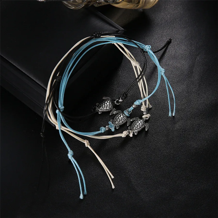 Модный женский браслет из 3 предметов, черный, белый, синий, Вощеная Веревка, кружевные украшения для ног, минималистичный браслет на лодыжку Y30