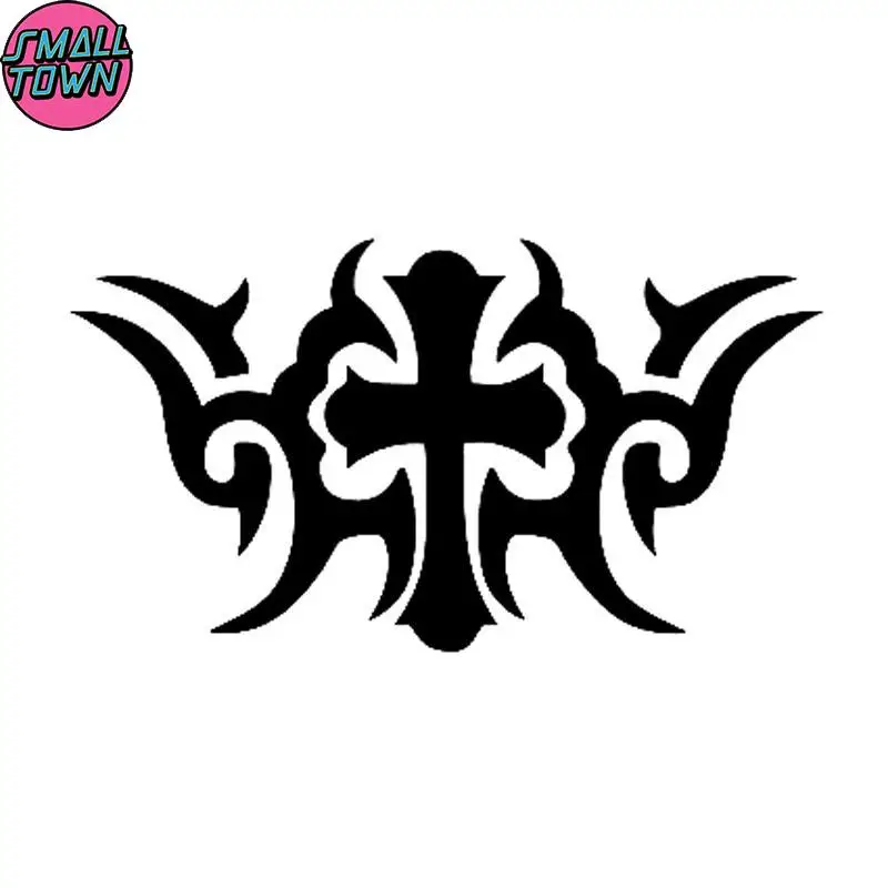 

Small Town 15.1cm*8.4cm Tribal Gothic Cross Personality Vinyl Car-Styling Car Sticker Black/Silver S3-5563