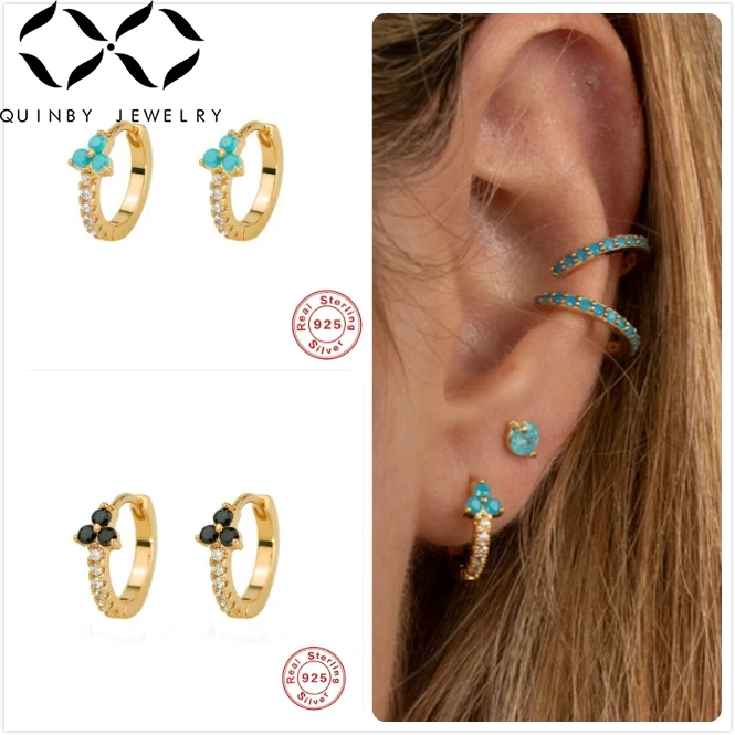 

925 Silver Earrings For Women Small Hoop Earrings Girl Gift Cartilage Piercing Earring Female Blue Black Zircon Stud aretes Q5