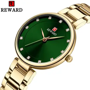 

REWARD Elegant Dress Crystal Quartz Women Watches Steel Strap Fashion Simple Ladies Watch Retro Analog Clock Relogio Feminin