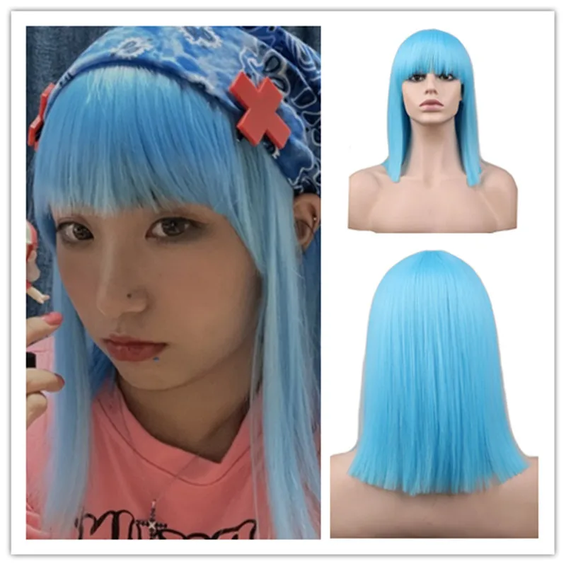 Synthetic Wig Short Straight Cosplay For Party Costume Red Blonde Blue Green Pink High Temperature Fiber