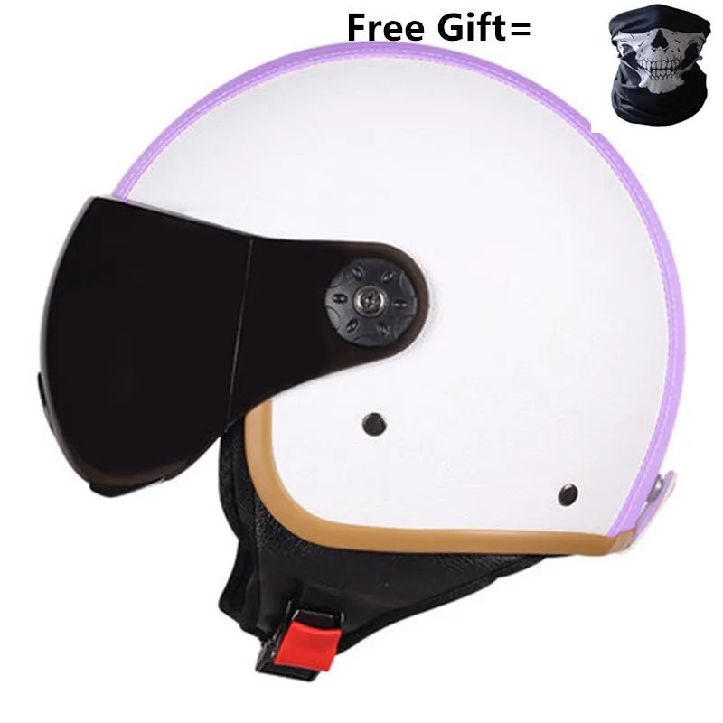 

2019 newest PU Leather Helmets 3/4 Motorcycle Chopper Bike helmet open face vintage motorcycle helmet Brown color