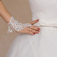 BacklakeGirls, один размер, свадебные Перчатки на запястье, кружевные, с блестками, с бисером, Перчатки Со Стразами, без пальцев, красные Перчатки