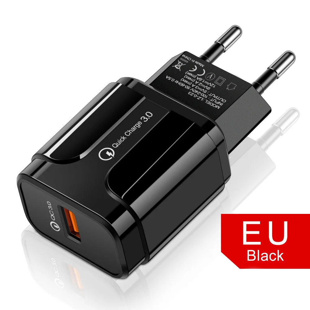 Quick Charge 3.0 USB Charger Fast Charging Portable Mobile Phone Charger For iPhone Samsung Xiaomi Huawei QC 3.0 Charger Adapter - Тип штекера: Black Charger EU