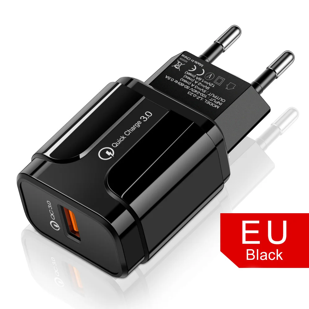 Black Charger EU Quick Charge 3.0 USB Charger Fast Charging Portable Mobile Phone Charger For iPhone Samsung Xiaomi Huawei QC 3.0 Charger Adapter - Тип штекера: Black Charger EU