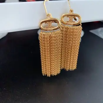 

2020 European and American French new gold faced brass chain Tassel Earrings
