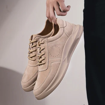 

Men Casual Shoes 2020 Fashion Sand Black Gray Genuine Leather Men Loafers Moccasins Lace-up Flats Loafers Male Shoes Size 38-44