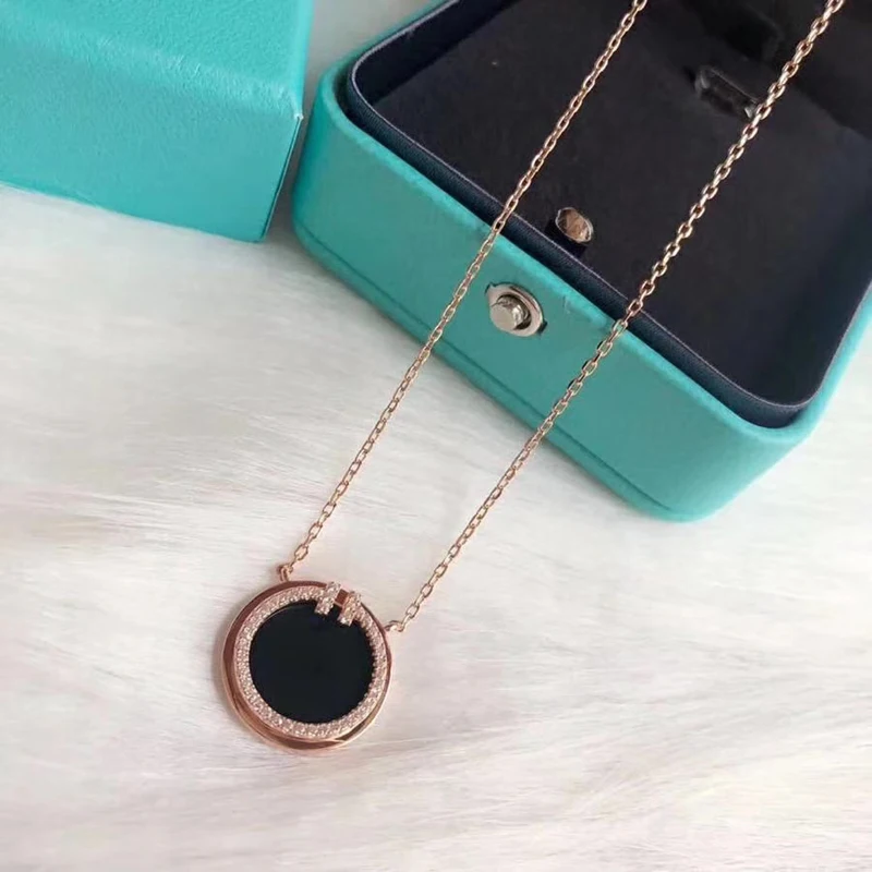 

S925 Sterling Silver Necklace Black Round,High End 1:1 With Logo,Women Valentine's Day Jewelry Holiday Gift