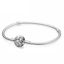 Подлинный 925 пробы серебряный браслет кружевной узор любовь застежка змея цепь браслет подходит бисера Шарм Diy ювелирные изделия