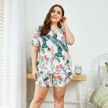 

Plus size home service fat lady plus size home service casual two-piece short sleeve pajamas suit