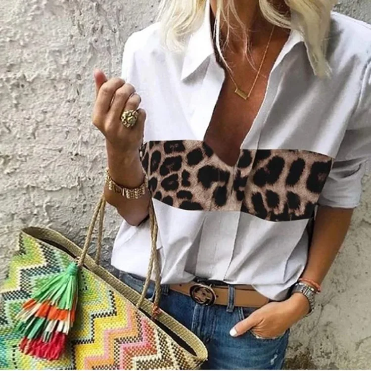 

Large size loose blouse 2020 summer and autumn new blouse fashion leopard print ladies shirt printing casual women's shirt
