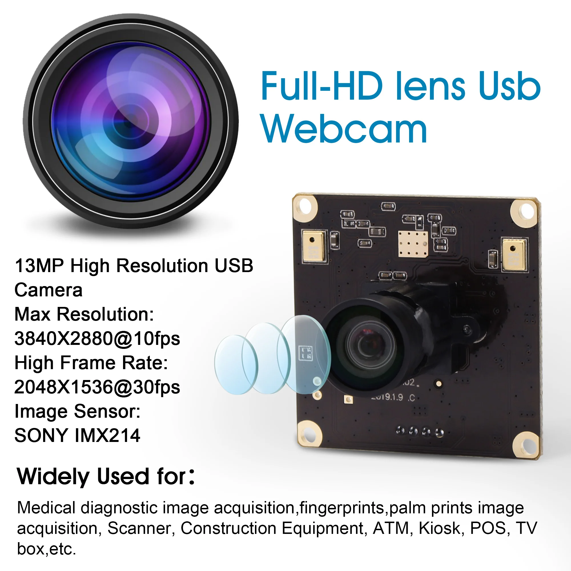 Широкоугольный USB модуль для веб камеры Sony IMX214 3840x2880 13 МП рыбий глаз с микрофоном