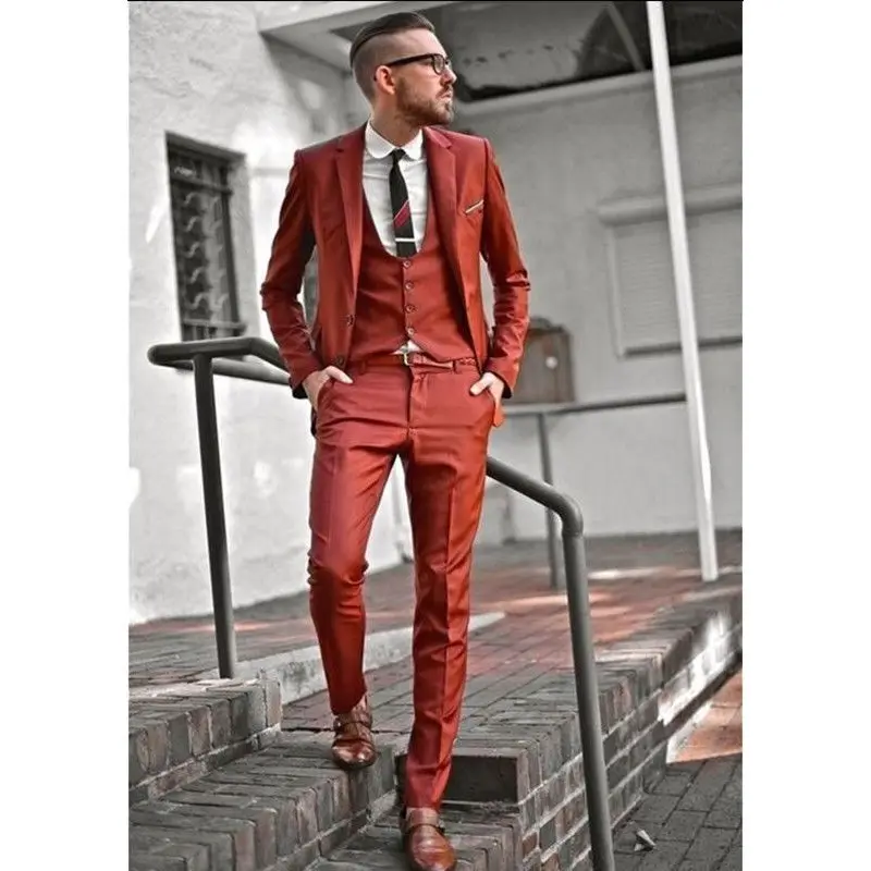 

Orange Men Wedding Suit Slim Fit Blazer 3 Piece Tuxedo Party Dinner Suits Italian Style Man Blazer Suit Best Man Wear TAA-023