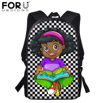 

FORUDESIGNS Black Art African American Girl Printing School Bag Large Capacity Primary Student Bookbags Backpack School Satchecl