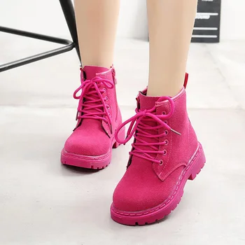 

Teen Children Kids Winter Rose Red Plush Martin Boots For Girls Student Cotton Shoes Snow Boots New 5 6 10 8 12 Years old 2020