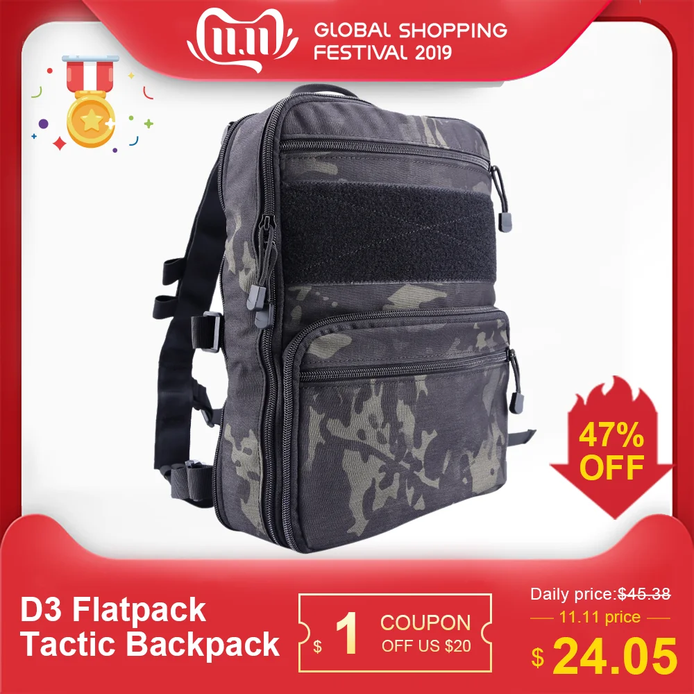

D3 Flatpack Tactic Backpack Hydration Carry Multipurpose Gear Pouch Travel Water Bag Pack Hunting Military Tactical backpack
