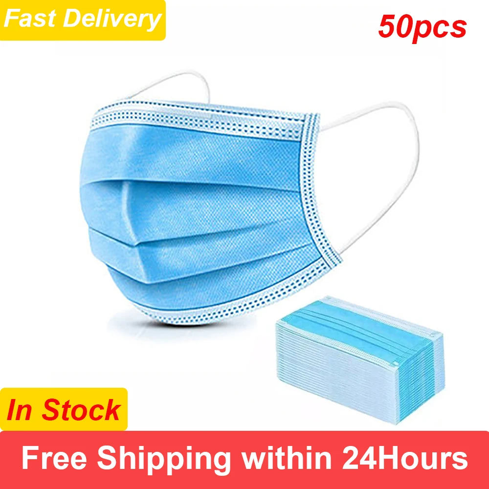 

50/100 pcs Disposable Protective Mask 3 Layer Anti-pollution Influenza Bacterial Mask Adult Dust-Proof Safety Mask Fast Shipping