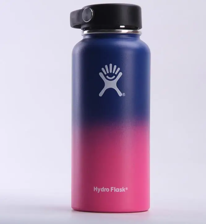 blue pink 32 унции/40 унций гидро колба термос чашка бутылка из нержавеющей стали с широким горлом вакуумной изоляцией путешествия портативные бутылки для воды Гибкий Колпачок - Цвет: blue pink