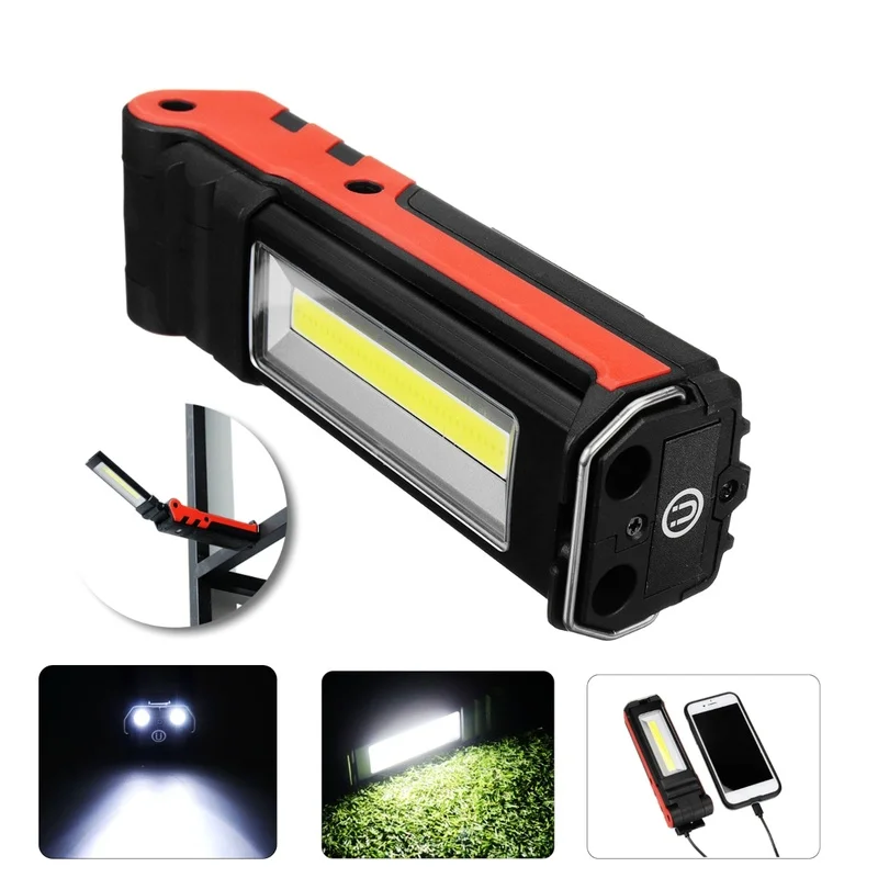

USB Rechargeable COB LED Work Light Dimmable Flashlight Magnetic Inspection Lamp with Hook Power Bank 2000mAh 18650 Battery