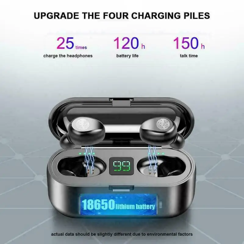 5 0 Bluetooth Wireless Earphone F9 TWS Wireless Headphone Bluetooth LED Display With 2000mAh Power Bank Headset With Microphone