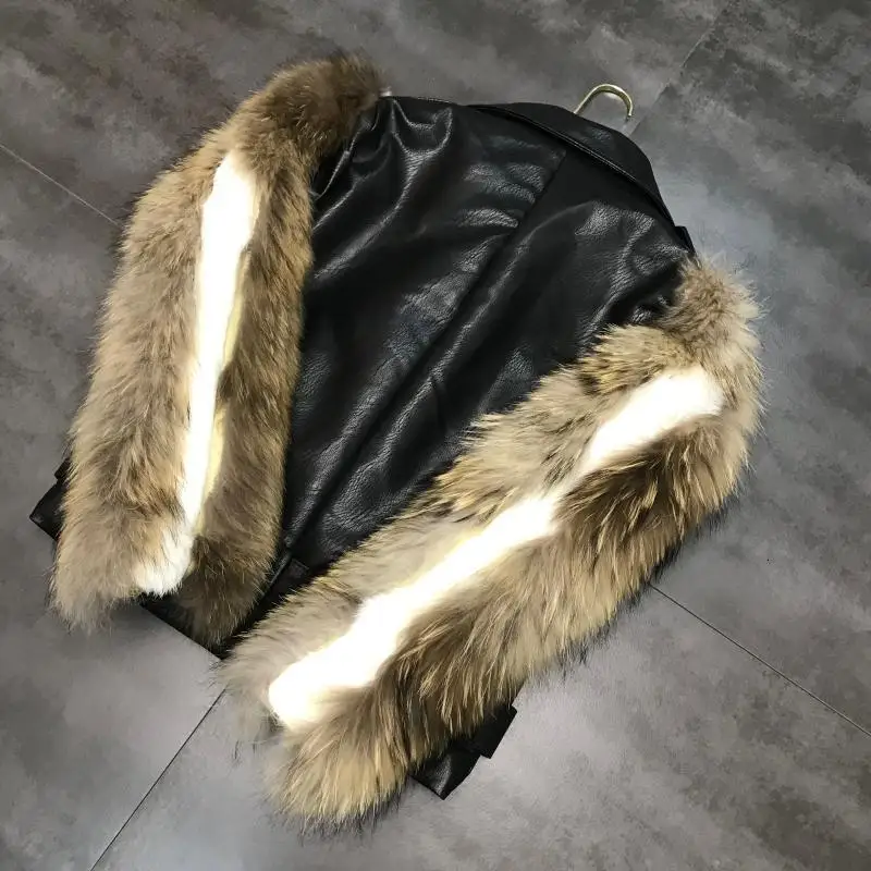 DEAT осень зима длинная куртка из искусственной кожи с меховым рукавом черного цвета с поясом Женское пальто 19J-a37