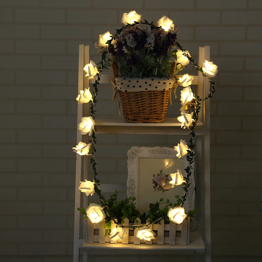 2M 20LEDs LED fairy string lights Rose Flower String Light Leaf Garland Rose Flower String Light Wedding Decoration D40