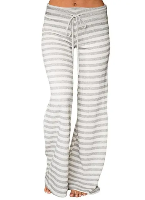 Print Sleep Bottom Women Cotton Long Pant Home Pajamas Soft Slip Summer Pants Drawstring Big Size Sexy Stripe Casual Big Size White Stripe